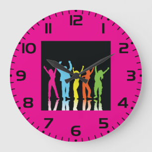 Kleurrijke Neon Dansende Silhouetten Retro Feest Grote Klok