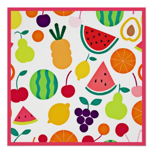 Kleurrijke neon fruit Fiesta Perfect Poster (Voorkant)