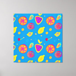 Kleurrijke neon fruit patroon symfonie canvas afdruk