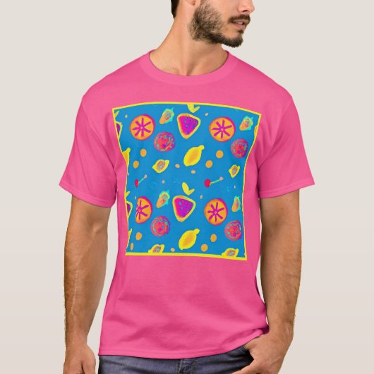 Kleurrijke neon fruit patroon symfonie t-shirt (Voorkant)