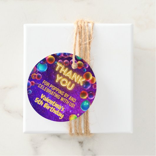 Kleurrijke Neon Glow Bubble Verjaardagsfeestje Dan Bedankjes Labels (In situ)