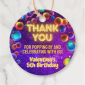 Kleurrijke Neon Glow Bubble Verjaardagsfeestje Dan Bedankjes Labels (Voorkant)