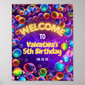 Kleurrijke Neon Glow Bubbles Verjaardagsfeestje We Poster (Voorkant)