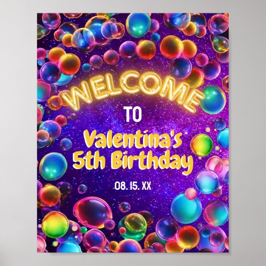 Kleurrijke Neon Glow Bubbles Verjaardagsfeestje We Poster (Voorkant)