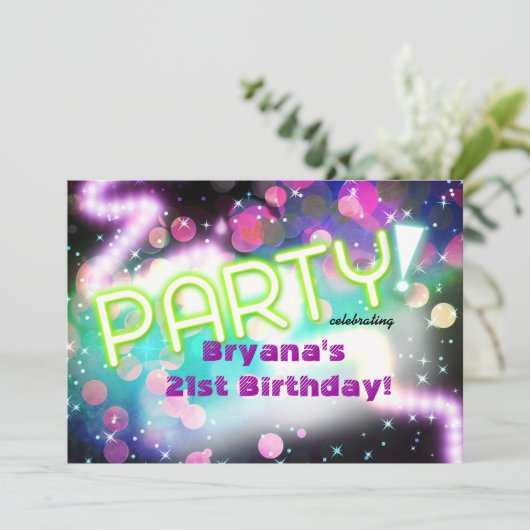 Kleurrijke Neon Glow Club Rave Party uitnodiging (Staand voorkant)