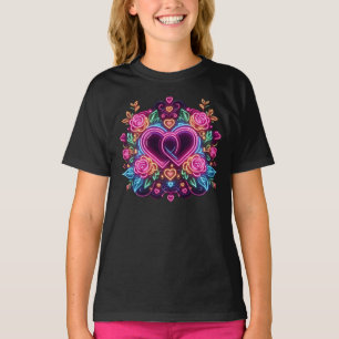 Kleurrijke neon hart Valentijnsdag T-shirt