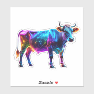 Kleurrijke Neon Koe Art - Levendige gloeiende Koe Sticker