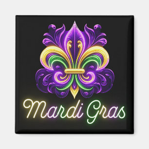 Kleurrijke Neon Mardi Gras Fleur de lis Magneet