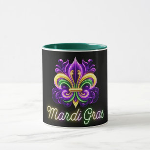 Kleurrijke Neon Mardi Gras Fleur de lis Mok