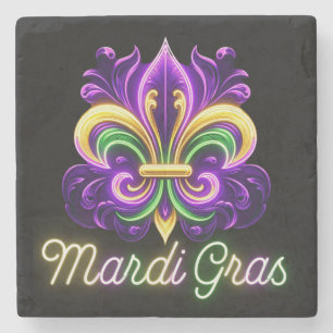 Kleurrijke Neon Mardi Gras Fleur de lis Stenen Onderzetter