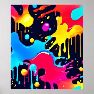 Kleurrijke Neon Paint Splatter Art Poster