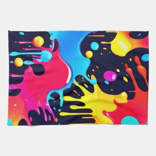 Kleurrijke Neon Paint Splatter Art Theedoek (Horizontaal)