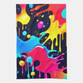 Kleurrijke Neon Paint Splatter Art Theedoek (Verticaal)