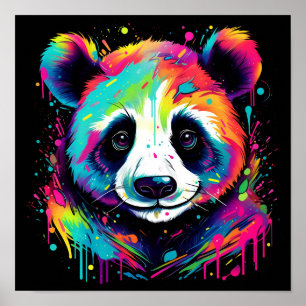 Kleurrijke Neon Panda beer digitale kunst print, Poster