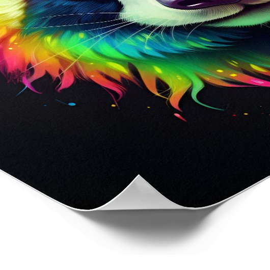 Kleurrijke Neon Panda beer digitale kunst print, Poster (Hoek)