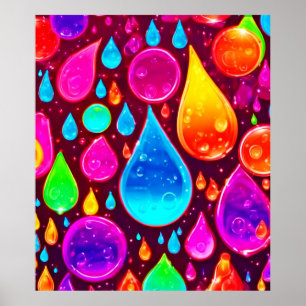 Kleurrijke Neon Regendruppels Kunst Poster