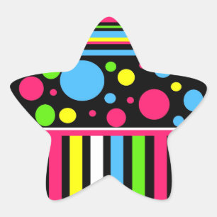 Kleurrijke Neon Stripes Polka Dots roze Blauw Groe Ster Sticker