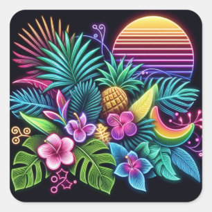 Kleurrijke neon tropisch/Hawaïaans Vierkante Sticker