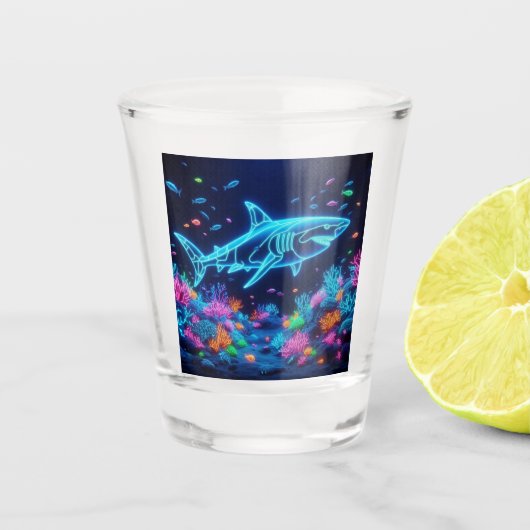 Kleurrijke neonhaai shot glas (Voorkant)