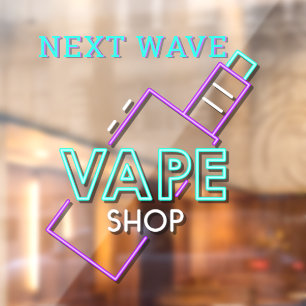 Kleurrijke nep-neon-vapewinkel raamsticker