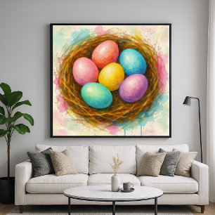 Kleurrijke nest-eieren - Watercolor Schilderstijl Poster