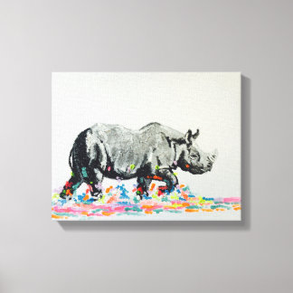 Kleurrijke neushoorn canvas afdruk