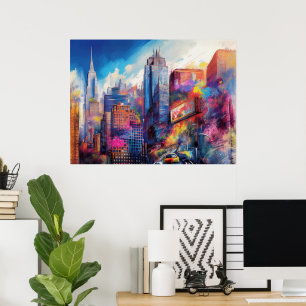 Kleurrijke New York City Kleurrijk Silhouet Kunst Poster