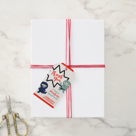 Kleurrijke Ninja Karate Verjaardag Cadeaulabel (Met Touw)