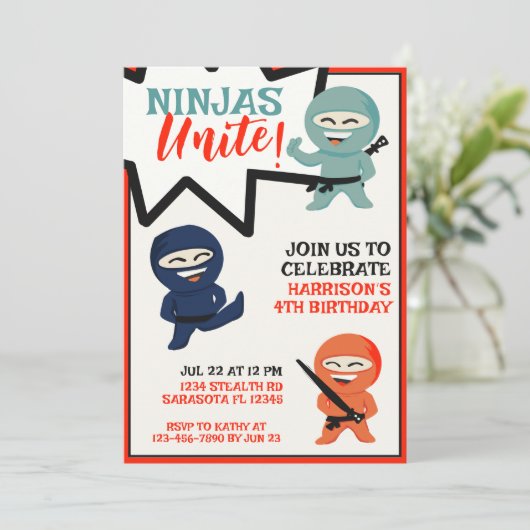 Kleurrijke Ninja Karate Verjaardag Kaart (Staand voorkant)