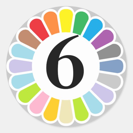 Kleurrijke nummer 6 sticker (Voorkant)