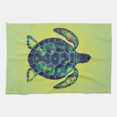 Kleurrijke Oceaan Zee Schildpad Levendige Mozaïek Theedoek (Horizontaal)