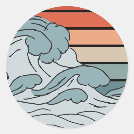 Kleurrijke oceaangolven esthetisch met strand was ronde sticker (Voorkant)