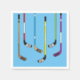 Kleurrijke ockey-sticks en blauwe punk servet