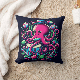 Kleurrijke octopus die drums speelt met lolly's kussen