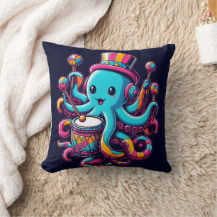 Kleurrijke Octopus die drums speelt op een Fun Fai Kussen