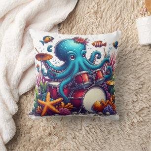 Kleurrijke octopus drummen onder koraalrif kussen