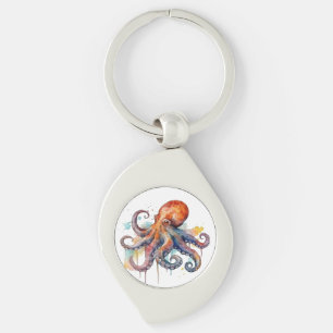 Kleurrijke octopus in waterverf grote ogen sleutelhanger