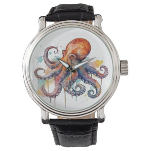 Kleurrijke octopus in waterverf horloge