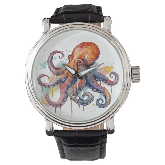 Kleurrijke octopus in waterverf horloge (Voorkant)