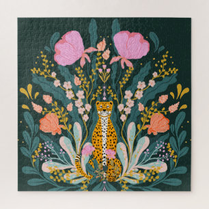 Kleurrijke oerwouden tuin met cheetah legpuzzel