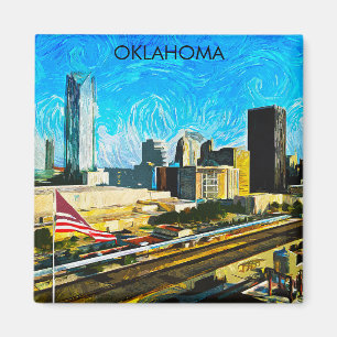 Kleurrijke Oklahoma City Skyline Panorama Uitzicht Magneet