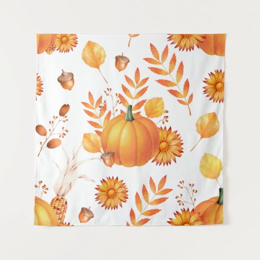 Kleurrijke oktober pompoenen herfstpatroon wandkleed (Voorkant)