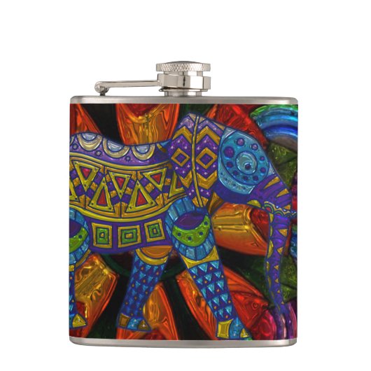 Kleurrijke  olifant en Mandala Heupfles (Voorkant)