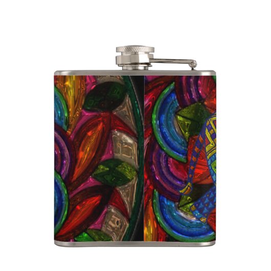 Kleurrijke  olifant en Mandala Heupfles (Achterkant)