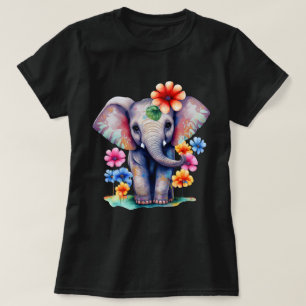 Kleurrijke olifant met bloemen t-shirt