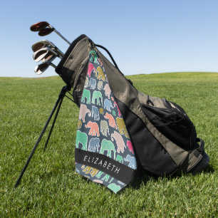 Kleurrijke olifanten, Olifantspatroon, Jouw naam Golfhanddoek