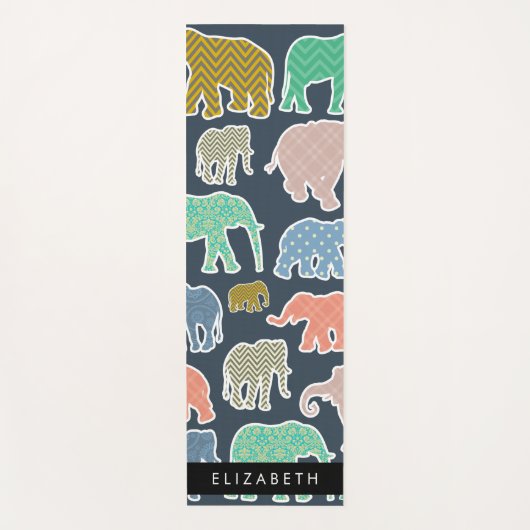 Kleurrijke olifanten, Olifantspatroon, Jouw naam Yogamat (Voorkant)