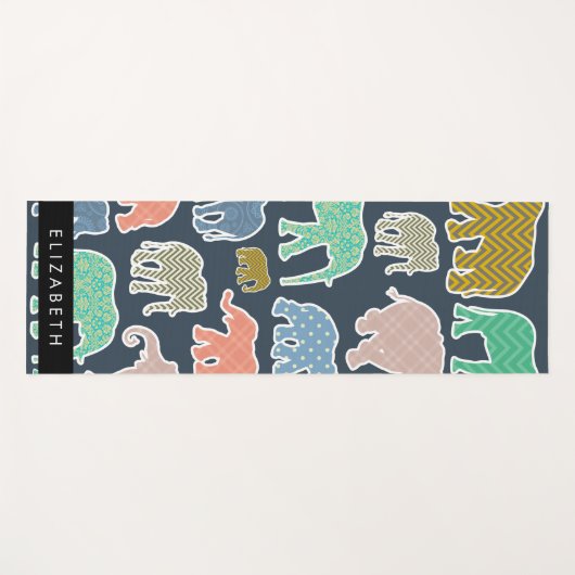 Kleurrijke olifanten, Olifantspatroon, Jouw naam Yogamat (Voorkant (horizontaal))