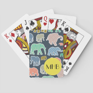 Kleurrijke olifanten, patroon van olifanten, monog speelkaarten