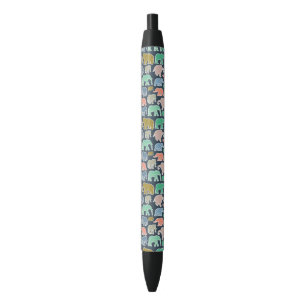 kleurrijke olifanten, patroon van olifanten, zigza zwarte inkt pen